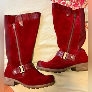 Earth Origins Burgundy Suede Wide Calf Boots, Size 9